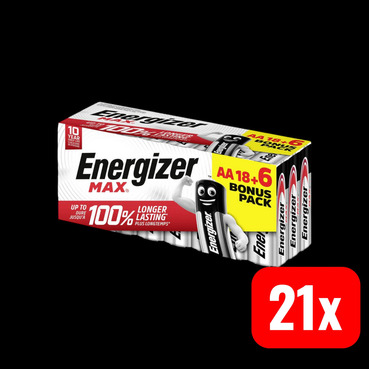 Energizer Max Mignon (AA)-Batterie Alkali-Mangan 1.5 V Ladeakku Akku 21 STÜCK - 7638900439076