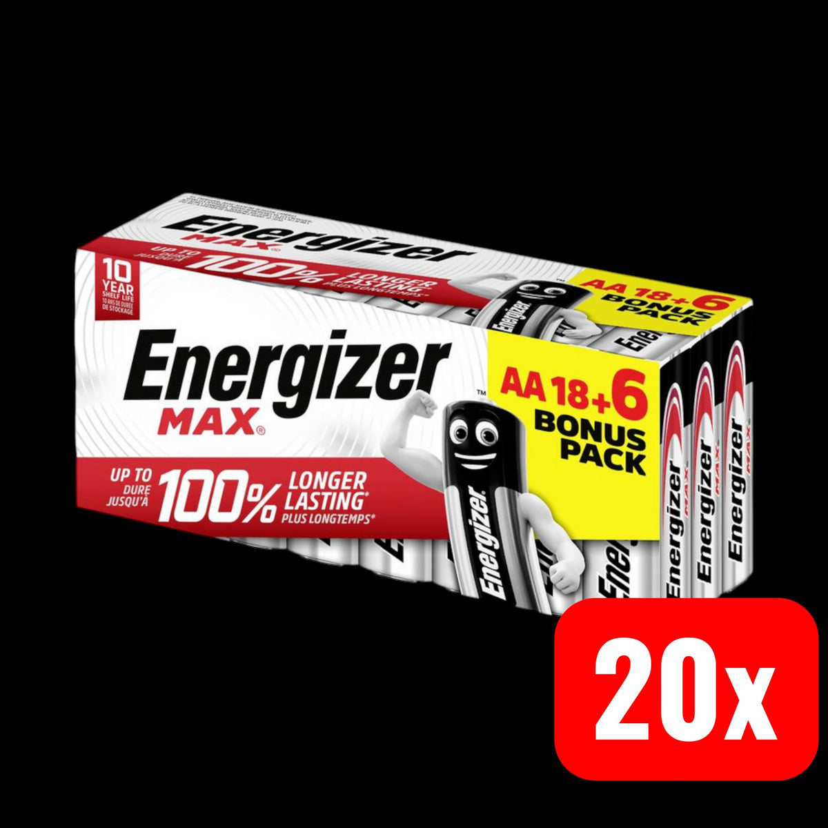 Energizer Max Mignon (AA)-Batterie Alkali-Mangan 1.5 V Ladeakku 20 STÜCK - 7638900439076