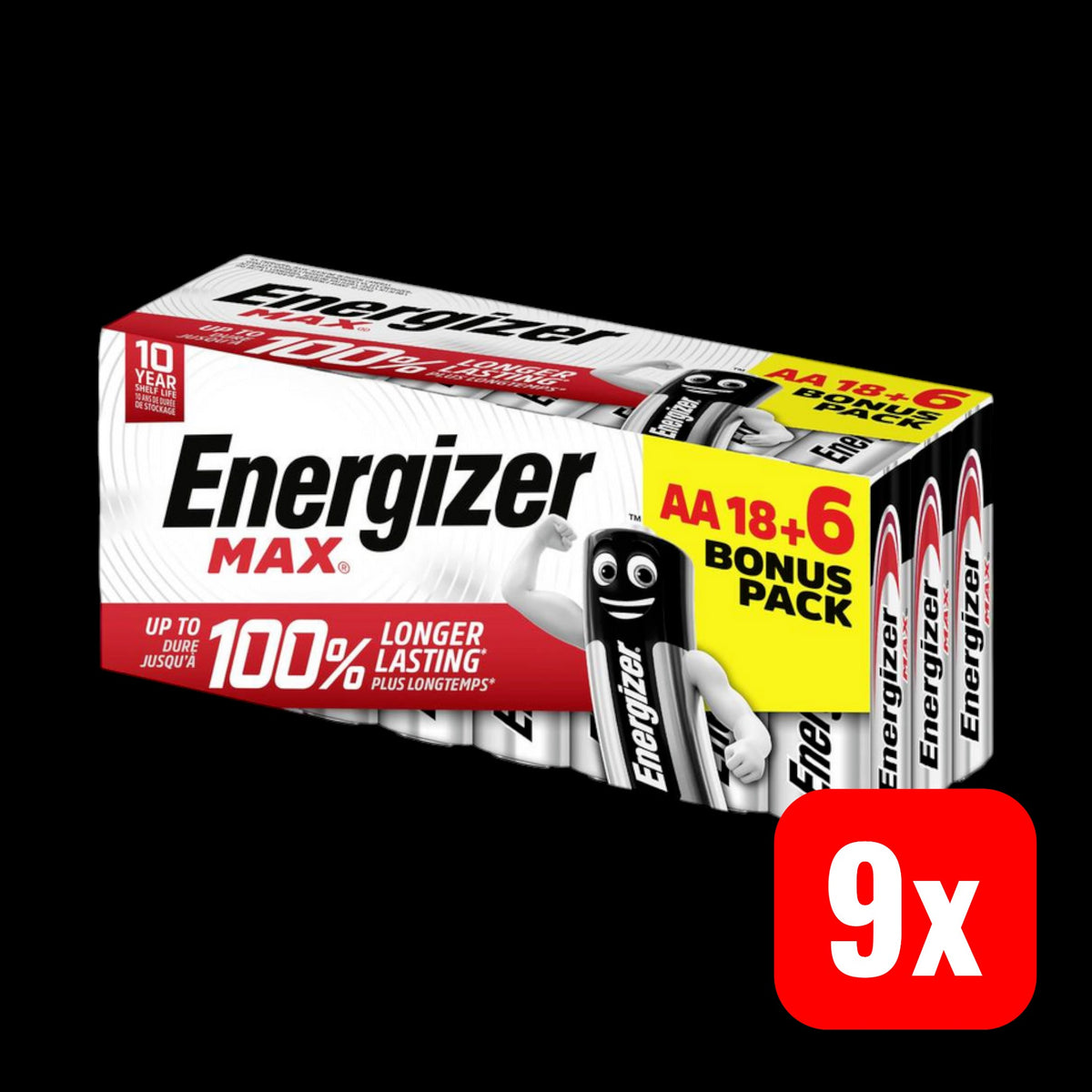 Energizer Max Mignon (AA)-Batterie Alkali-Mangan 1.5 V Ladeakku 9 STÜCK - 7638900439076