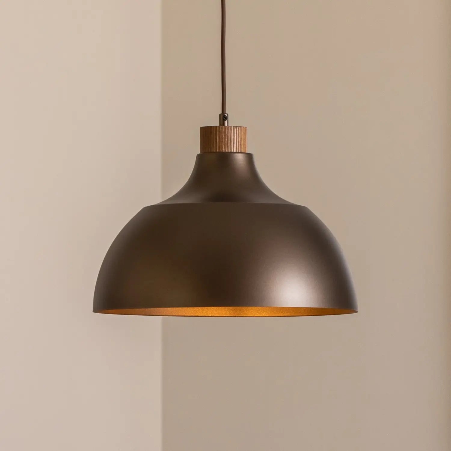 B-Ware Envostar Hängeleuchte Pendelleuchte Kaitt Braun ø 34 Cm Holzdetail - 5906135111992