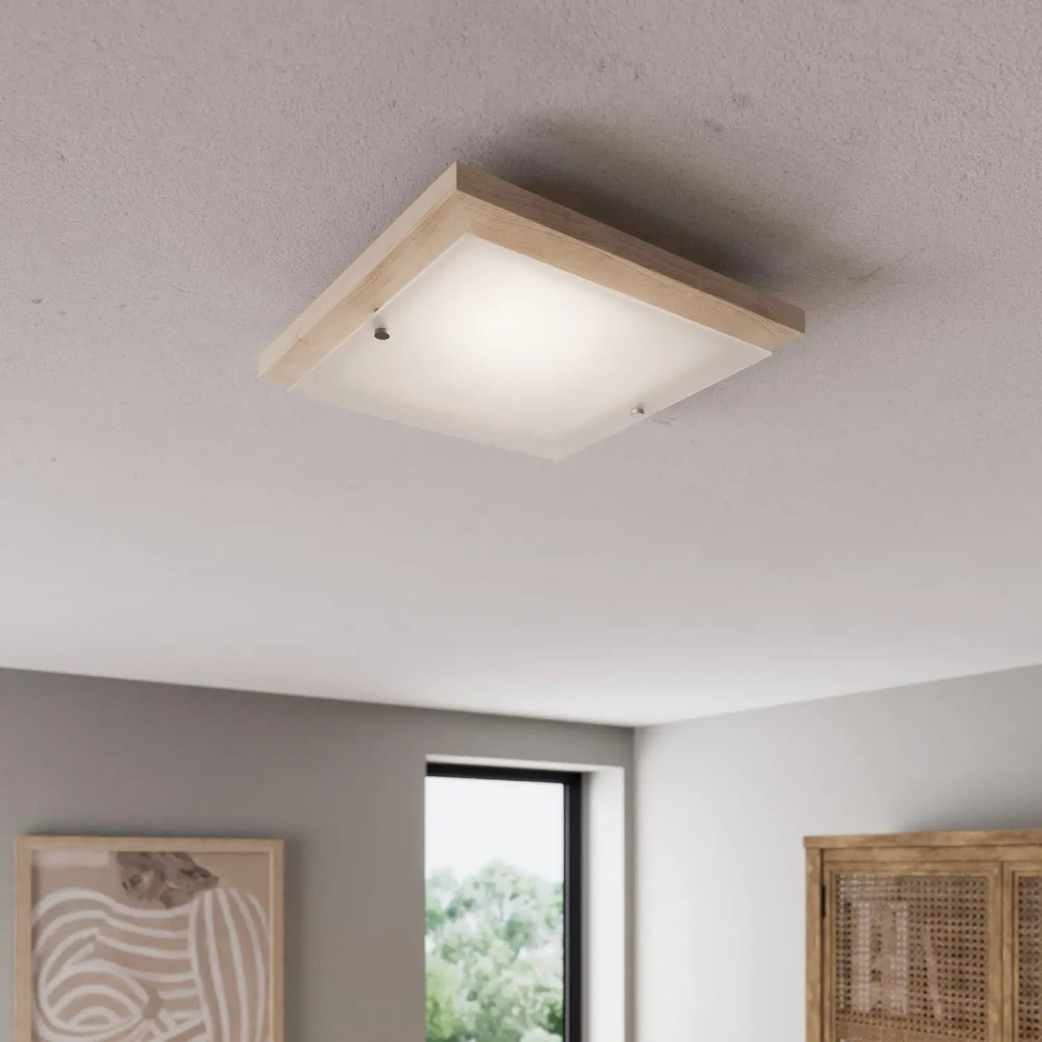 B-Ware Envostar Deckenleuchte Lampe Kerio Holz Natur Glas 35x35 Cm E27 Led Leuchte - 4251911796155