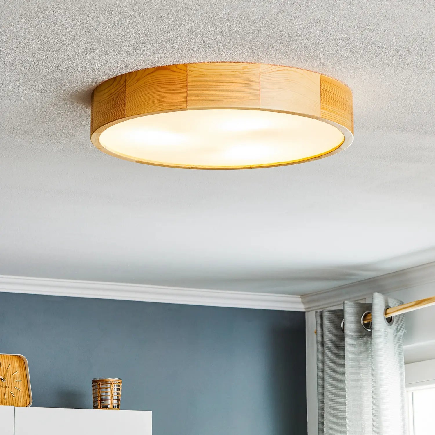 B-Ware Envostar Deckenleuchte Deckenlampe Lampe Kerio Kiefer Holz Glas 47 Cm E27 Led