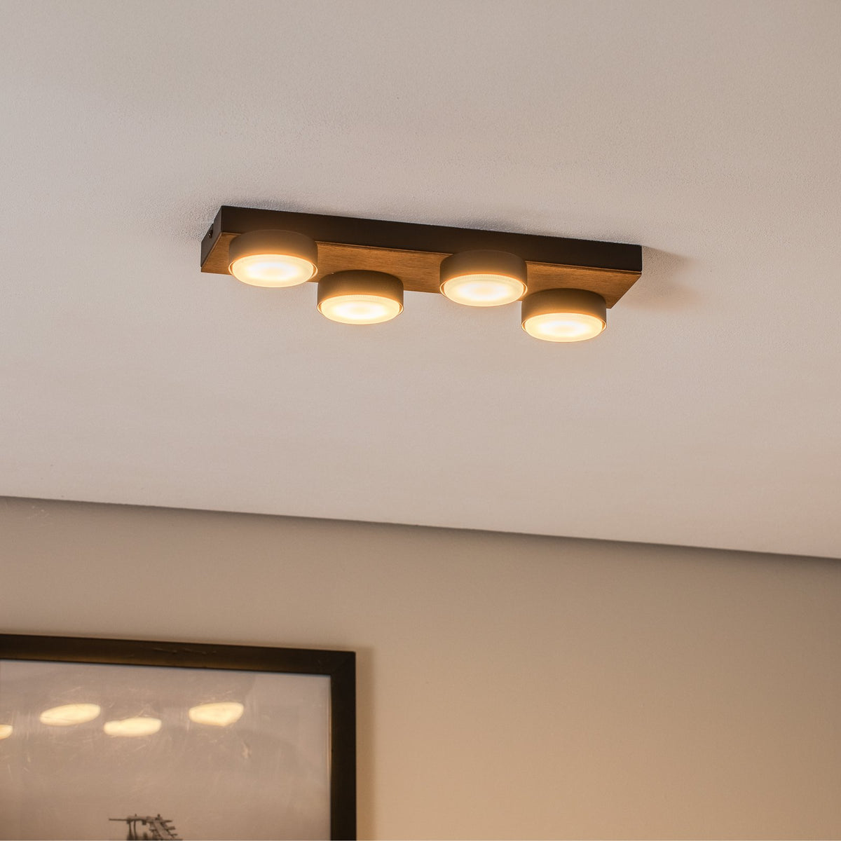 Envostar Deckenleuchte Lampe Holz schwarz Stahl Laurent 4 flammig austauschbar - 4251911782455