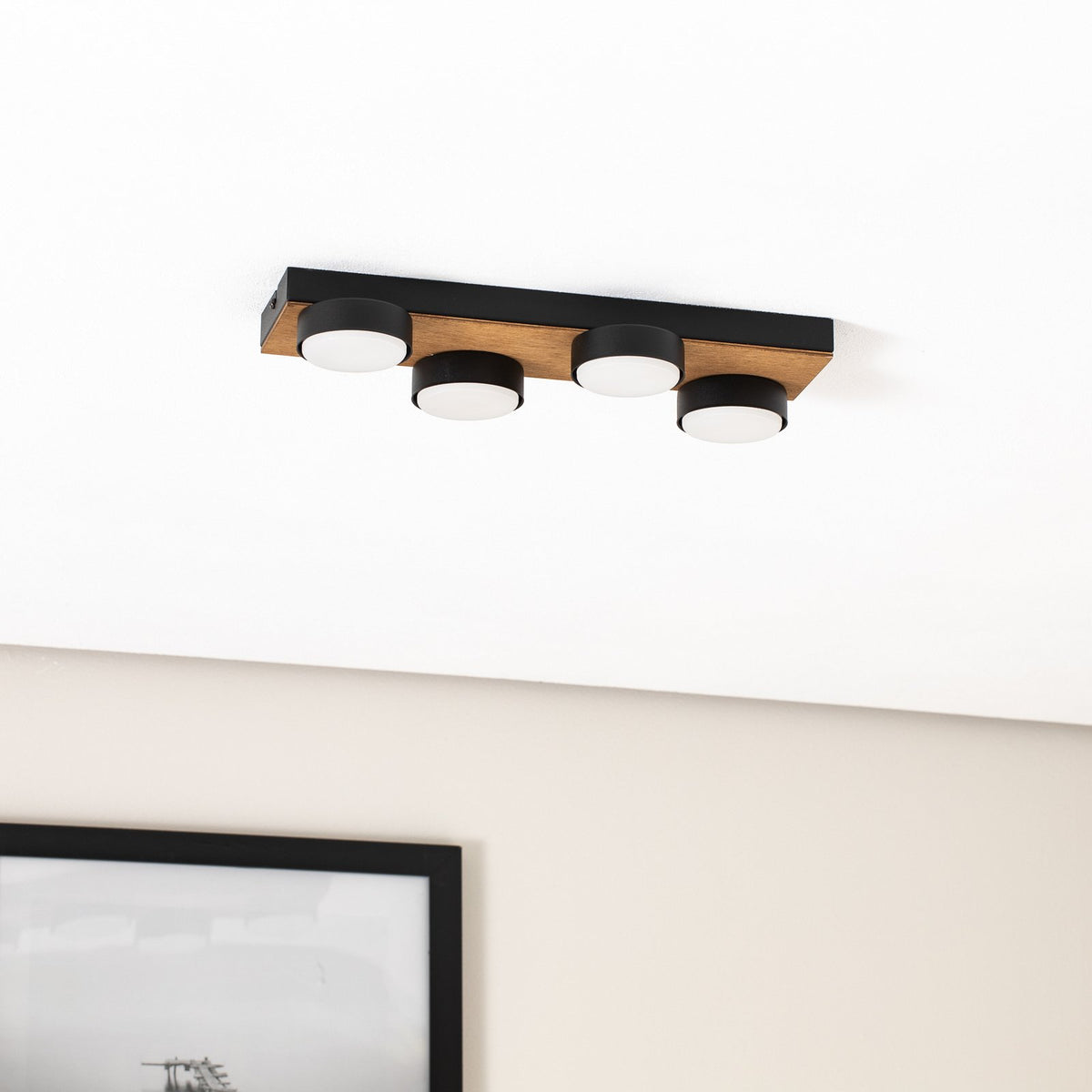 Envostar Deckenleuchte Lampe Holz schwarz Stahl Laurent 4 flammig austauschbar - 4251911782455