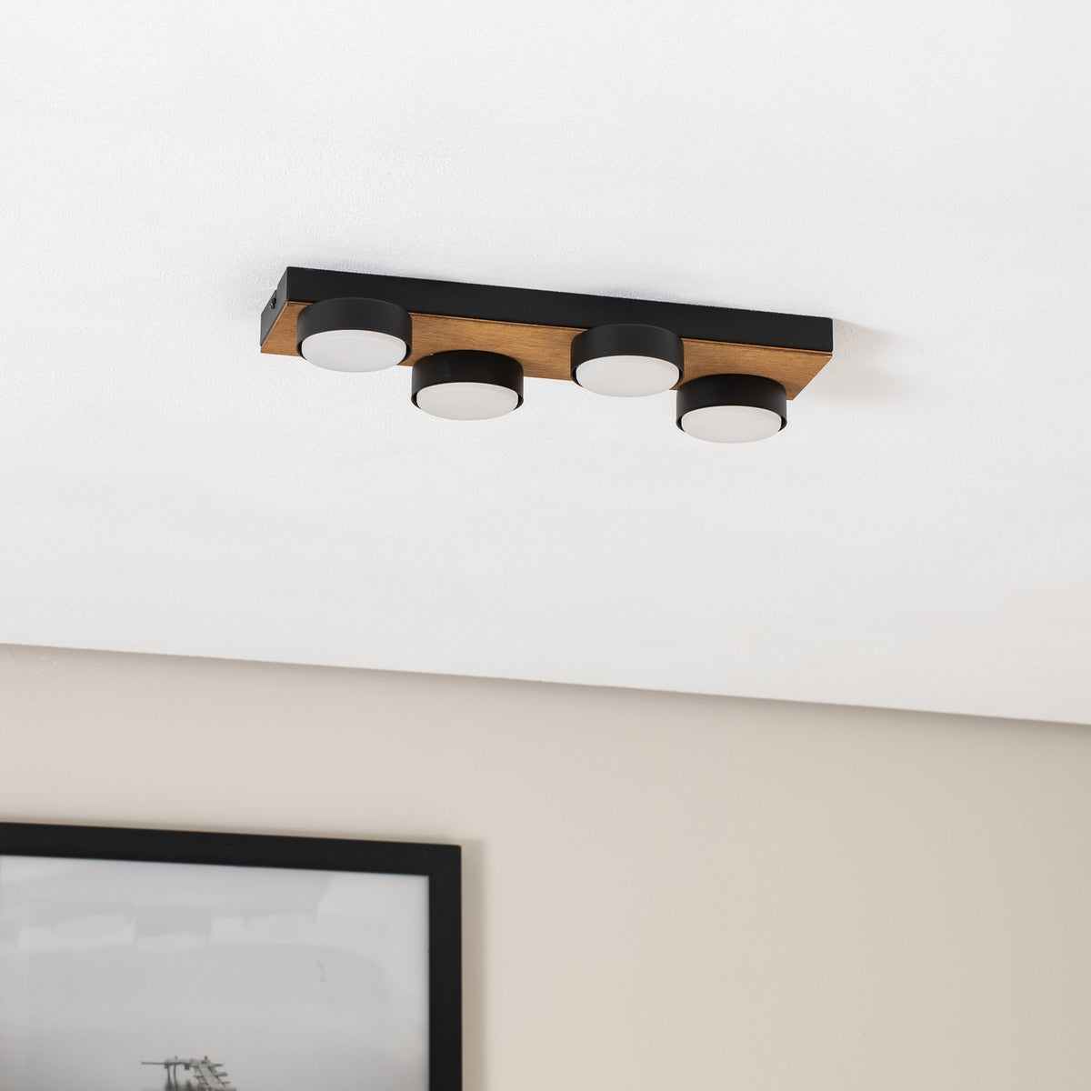 Envostar Deckenleuchte Lampe Holz schwarz Stahl Laurent 4 flammig austauschbar - 4251911782455