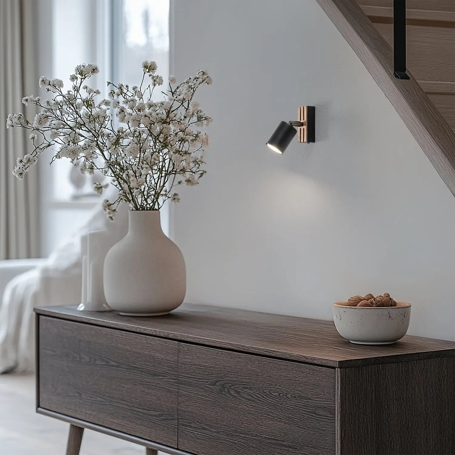 B-Ware Envostar Wandstrahler Wandleuchte Tino Schwarz Matt Holz Leuchte Wohnzimmer Flur - 4251911782684