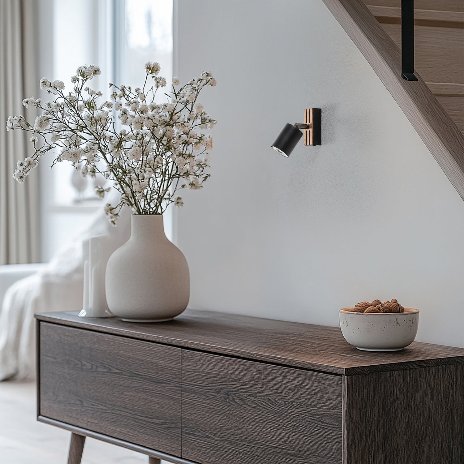 B-Ware Envostar Wandstrahler Wandleuchte Tino Schwarz Matt Holz Leuchte Wohnzimmer Flur - 4251911782684
