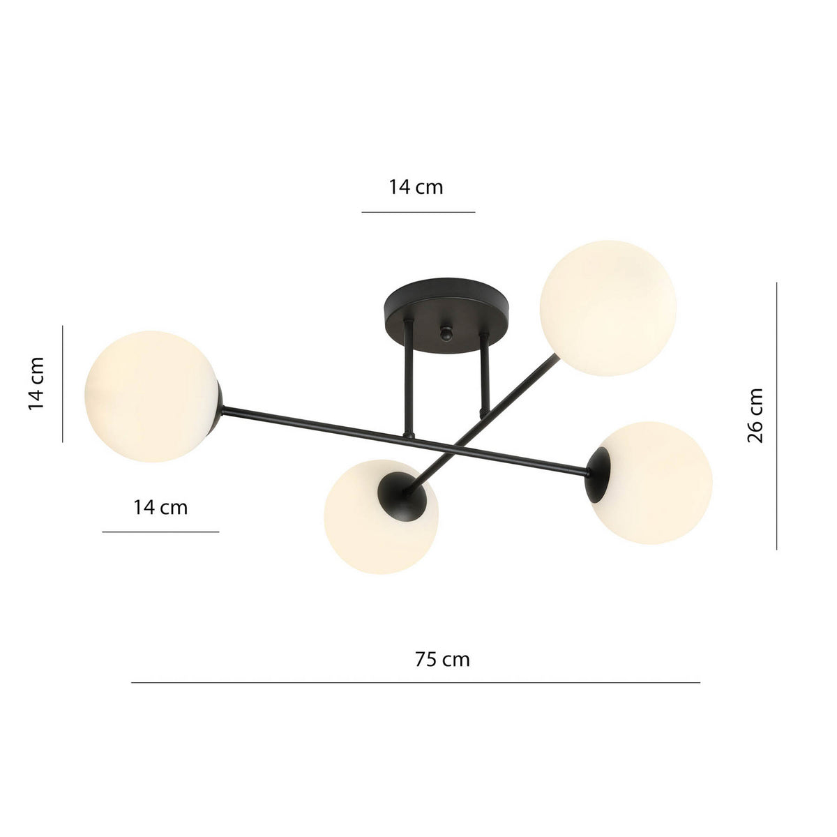 Euluna Deckenlampe Leuchte Glaslampe Glasschirm Lampe schwarz opal 4-flg. - 4251911783599