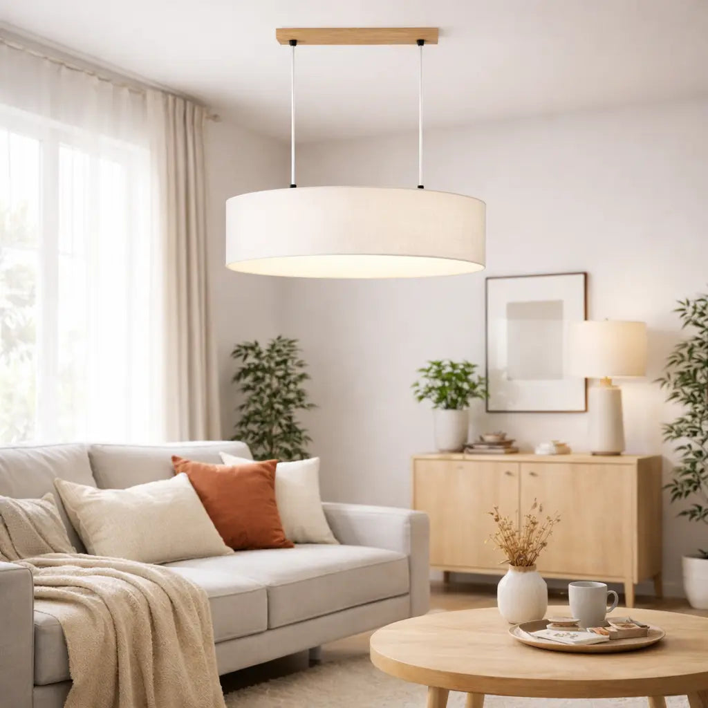 Suspension Euluna en toile de lin, abat-jour en toile, 80 cm, culot E27 (produit d'occasion) 