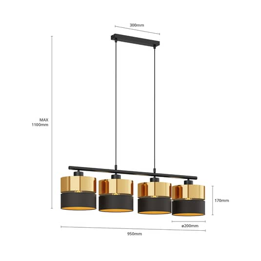 Euluna Hängeleuchte Hilton Schwarz Gold 4 Fl. Hängeleuchte Deckenlampe Lampe E27 B-Ware - 11803561086852