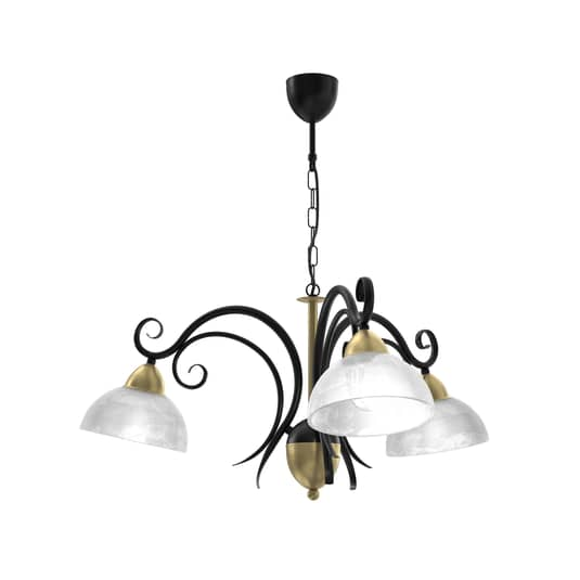B-Ware Euluna Kronleuchter Flora 3 Glasschirme Schwarz Messing Deckenlampe Leuchte E27 - 5907565959796