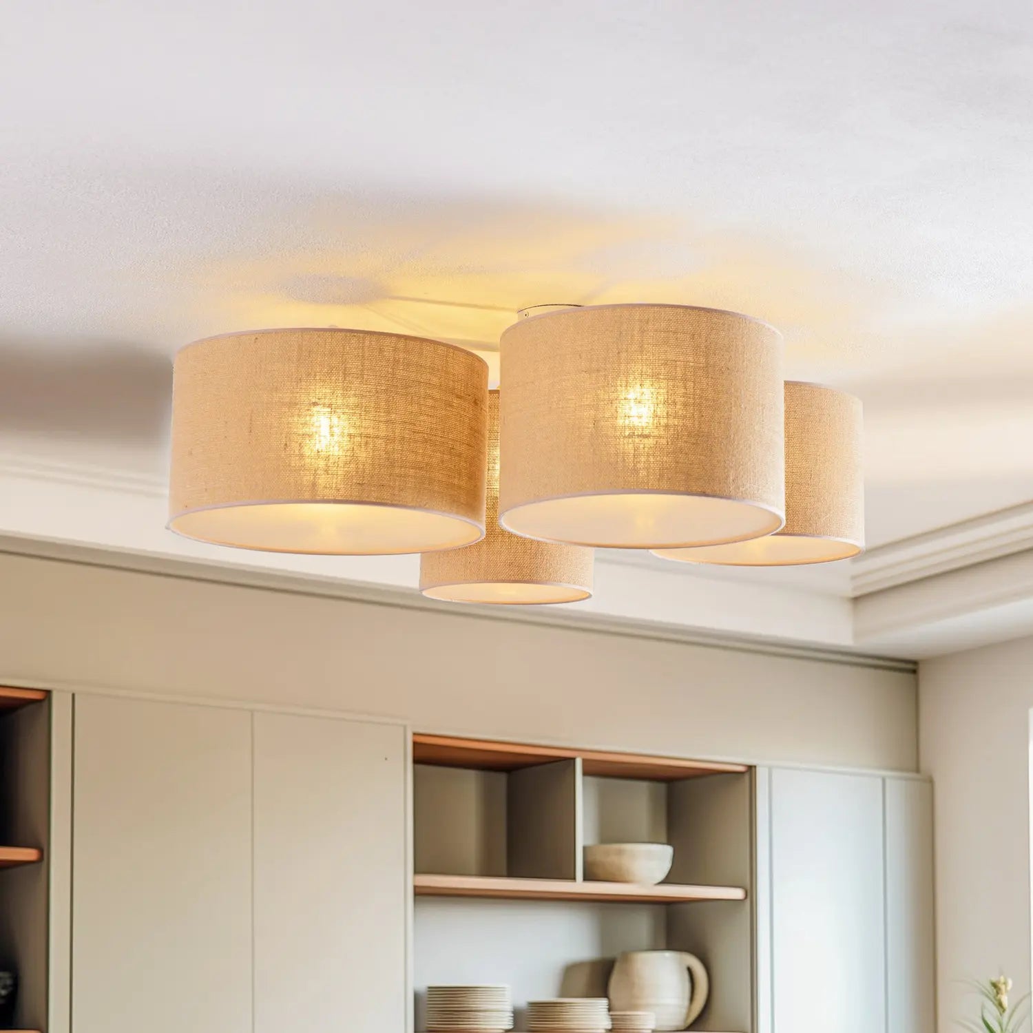 B-Ware Euluna Deckenleuchte Deckenlampe Lodge Jute Textil Metall Beige Weiß 4 Flammig - 5905317601863