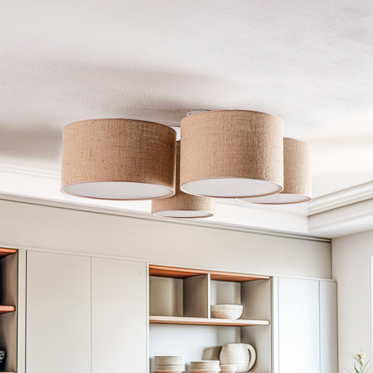 Euluna Deckenleuchte Deckenlampe Lodge Jute Textil Metall beige weiß 4-flammig - 5905317601863