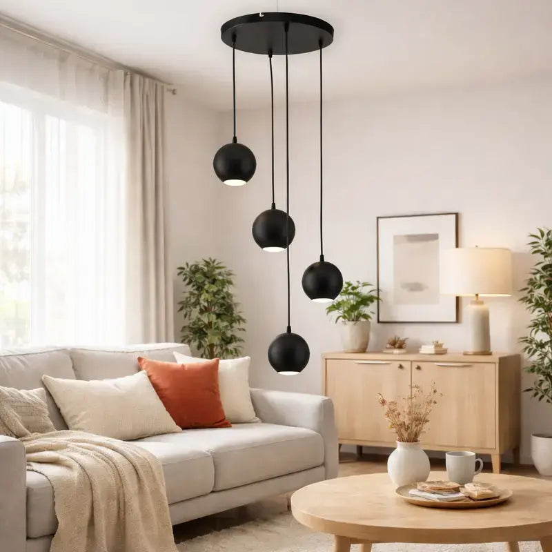 Suspension Euluna de qualité B, lampe suspendue, luminaire, Noir Minuit, quatre lumières