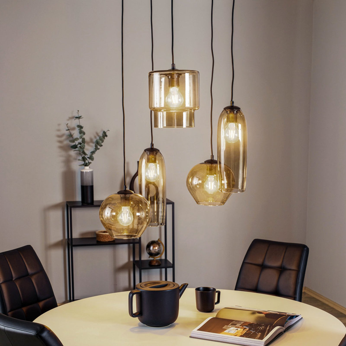 Euluna Pendelleuchte Hängelampe Svala Rondell rauchgrau schwarz Glas E27 LED - 4251911797589
