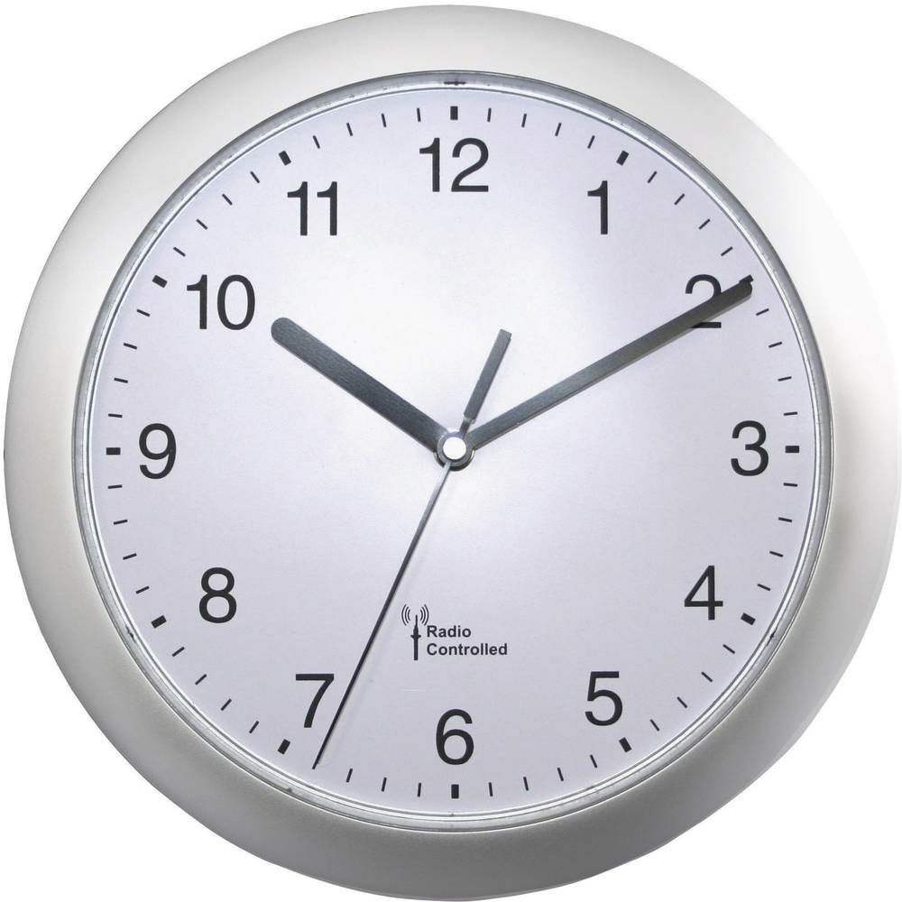 B-Ware Euro Time 56787 Funk Wanduhr 25x3.8cm Funkwanduhr Funk Uhr Funkuhr Weiß Silber  - 4044685501182