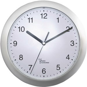 B-Ware Euro Time 56787 Funk Wanduhr 25x3.8cm Funkwanduhr Funk Uhr Funkuhr Weiß Silber