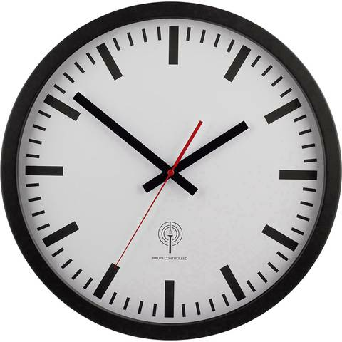B-Ware Eurotime  Funk Wanduhr Bahnhofsuhr Funkuhr 40 Cm Analog Automatik Schwarz  - 4044685500727