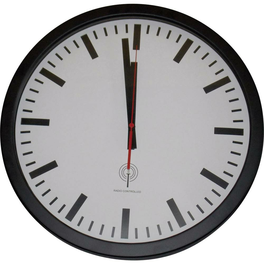 B-Ware Eurotime  Funk Wanduhr Bahnhofsuhr Funkuhr 40 Cm Analog Automatik Schwarz 505
