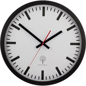 B-Ware Eurotime  Funk Wanduhr Bahnhofsuhr Funkuhr 40 Cm Analog Automatik Schwarz 505
