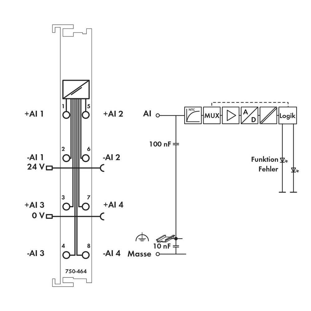 WAGO 750-464 SPS-Analogeingangsmodul Analogeingangsklemme Klemme