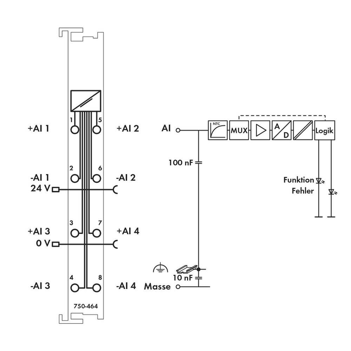 WAGO 750-464 SPS-Analogeingangsmodul Analogeingangsklemme Klemme