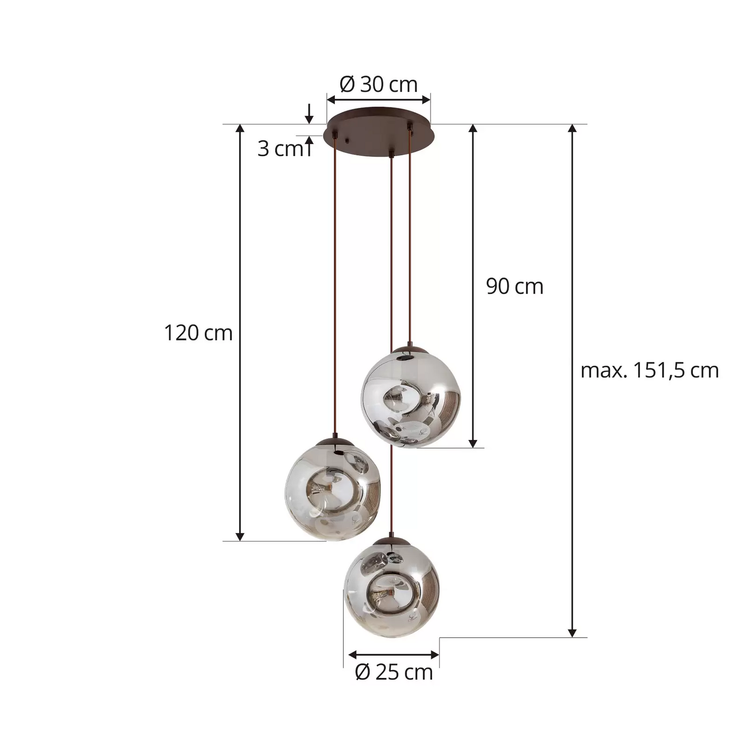 Suspension Lindby Valentina E27 Ø 49cm en verre gris fumé