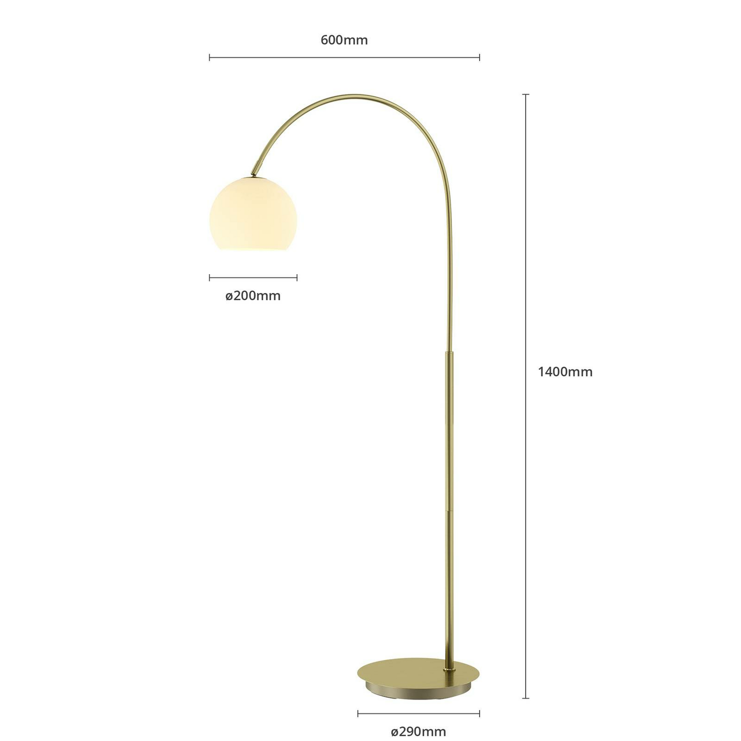 Lampadaire Lindby Cynthia Arc, lampe sur pied, lampe de sol, culot E27, verre, laiton, M873, produit de seconde main 