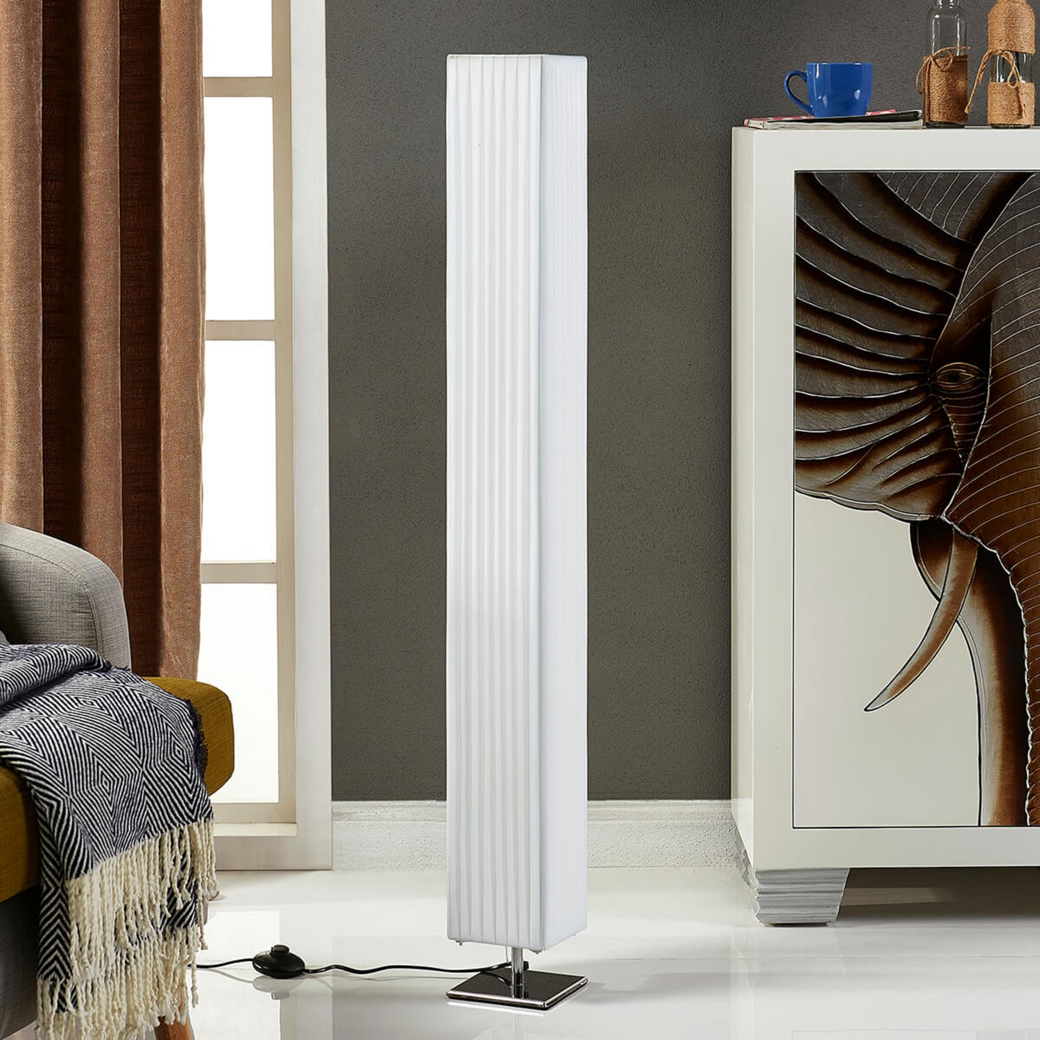 Lindby Stehlampe Janno Stehleuchte Wohnzimmerleuchte Standleuchte Weiß Stoff 186 B-Ware - 4251096526189