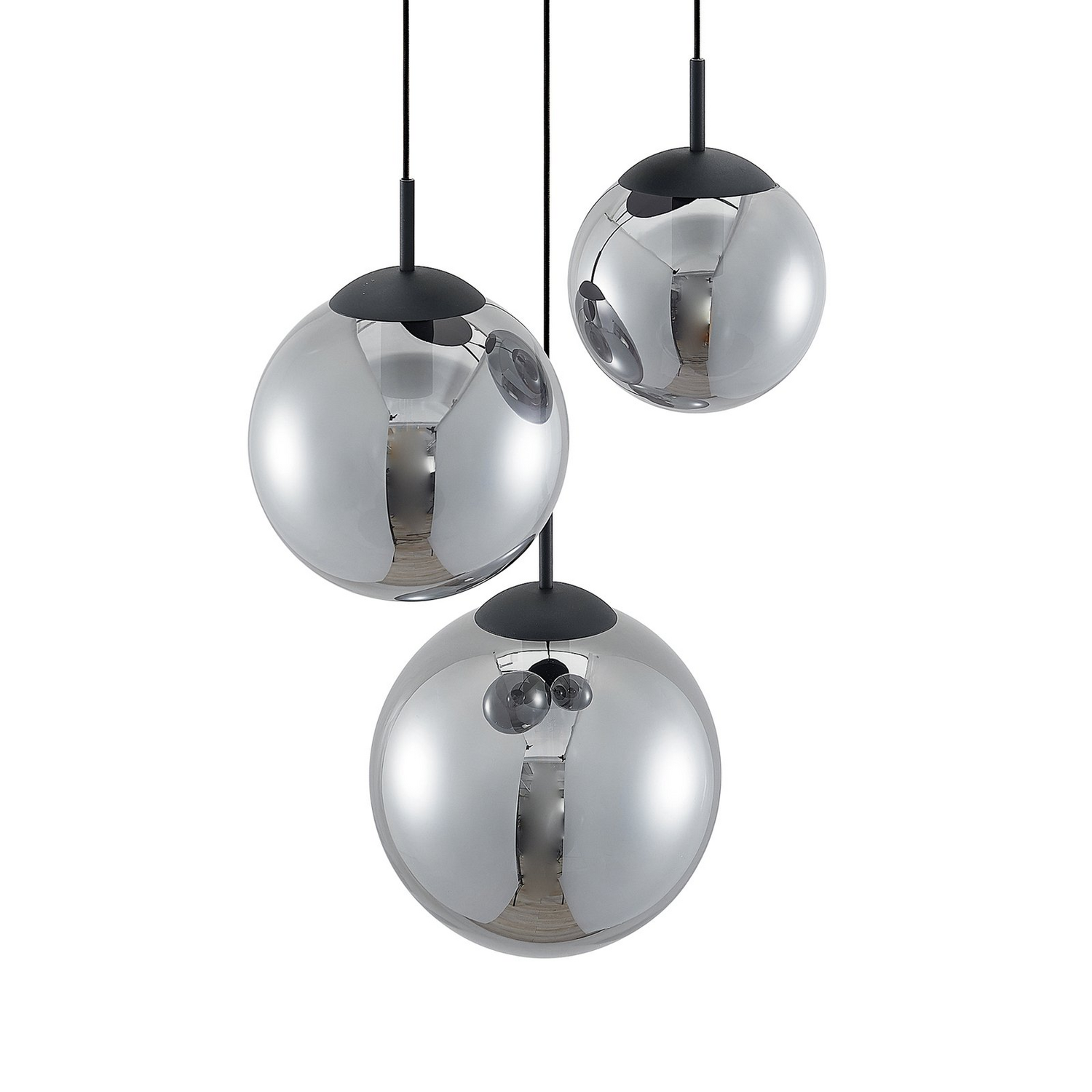 Suspension Lindby Teeja de catégorie B avec 3 globes en verre, lampe, suspension, IP20, Rauchg297
