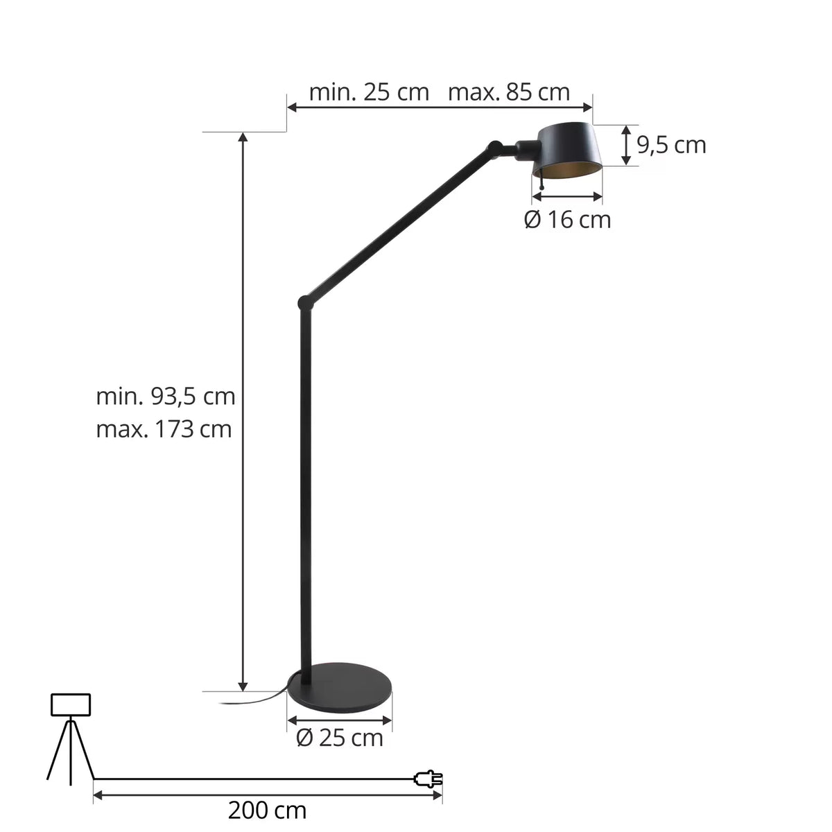 Lucande Stehleuchte Silka Höhe 173 cm schwarz Metall Stehlampe Lampe Leuchte E27 - 4251911778731