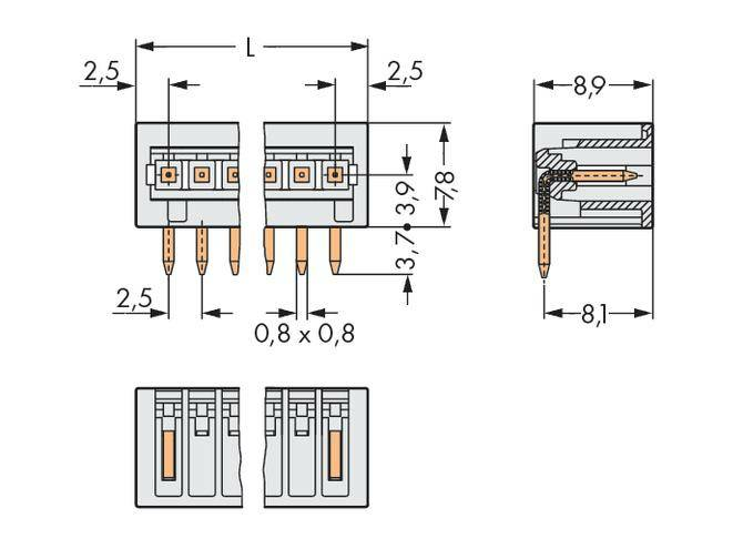 Wago Stiftleiste Standard 2092 Polzahl Gesamt 9 Rastermaß: 2.50 Mm 160 V 200 St. B-Ware - 4045454998967