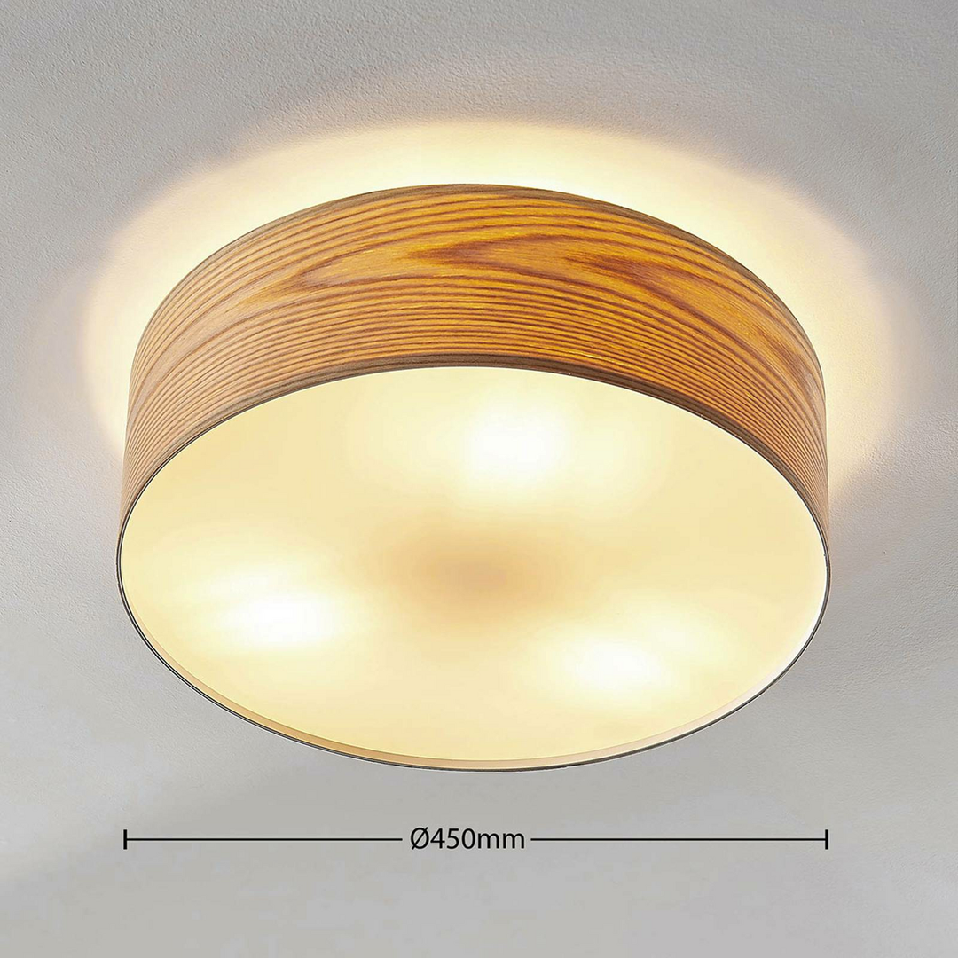 Lindby Holz-Deckenlampe Dominic Deckenlampe Lampe Leuchte E27 3-flm runde Form