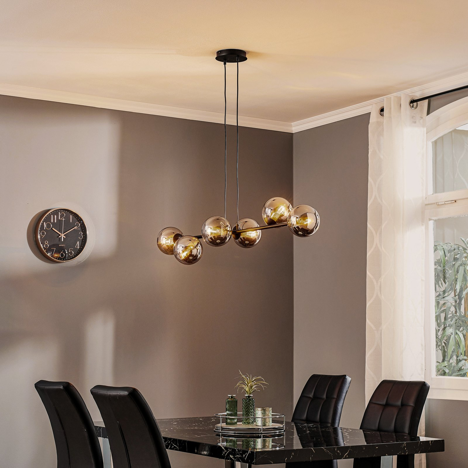 B-Ware Hängeleuchte Glassy 6 Flammig Schwarz Grafit Glas 110 Cm Deckenlampe Lampe Spot