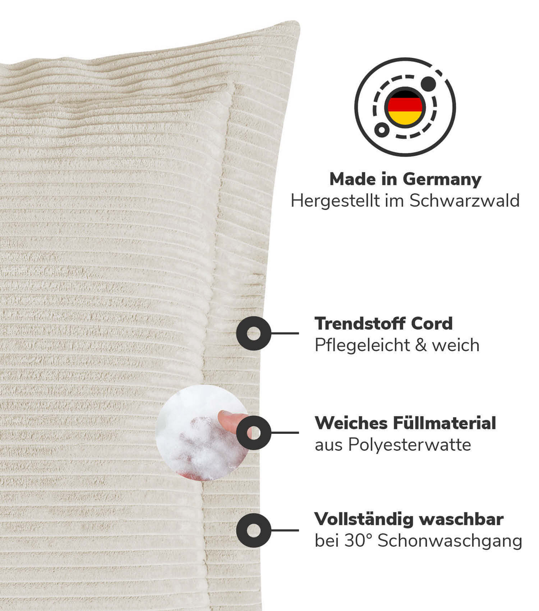 mokebo Sofakissen aus Cord 'Das Wölkchen', gemütliches & anschmiegsames Couchkis
