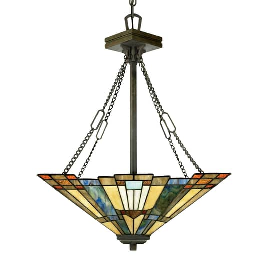 QUOIZEL Suspension Inglenook, plafonnier, douille E27 avec verre coloré 45