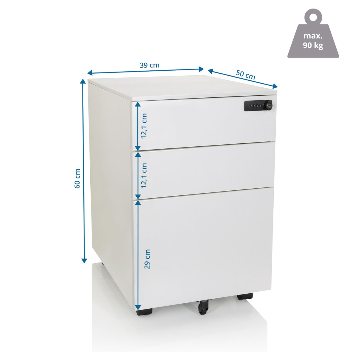 hjh OFFICE Rollcontainer COLOR OS I Schubladencontainer weiß mit Zahlenschloss - 4064323002260