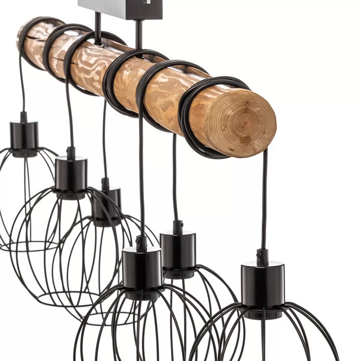 Deckenleuchte Karou, 6-flammig kiefer Deckenlampe Pendellampe Pendelleuchte E27