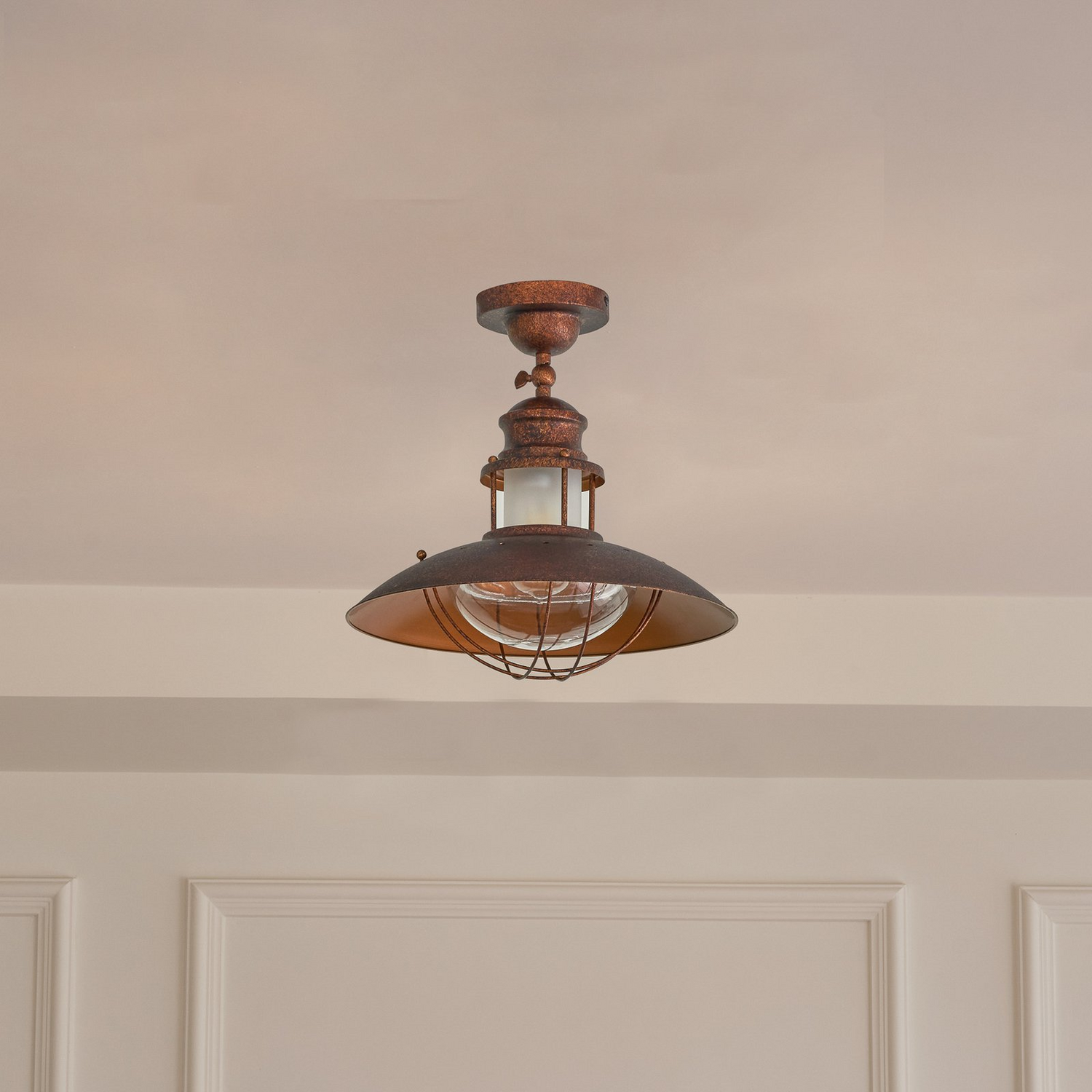 Lampe de plafond Lindby de qualité B, suspension Louisanne, lampe rustique brun rouille E27