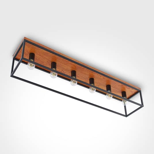 Lindby Miravi Deckenlampe Deckenleuchte Lampe Leuchte Holz 6 flammig Wohnzimmer