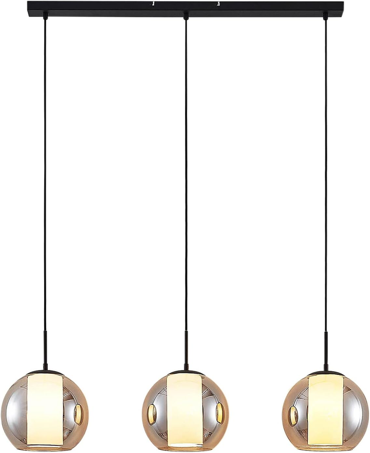 Lindby Yela Glas-Hängeleuchte Lampe Leuchte Deckenlampe dreiflammig rauchgrau
