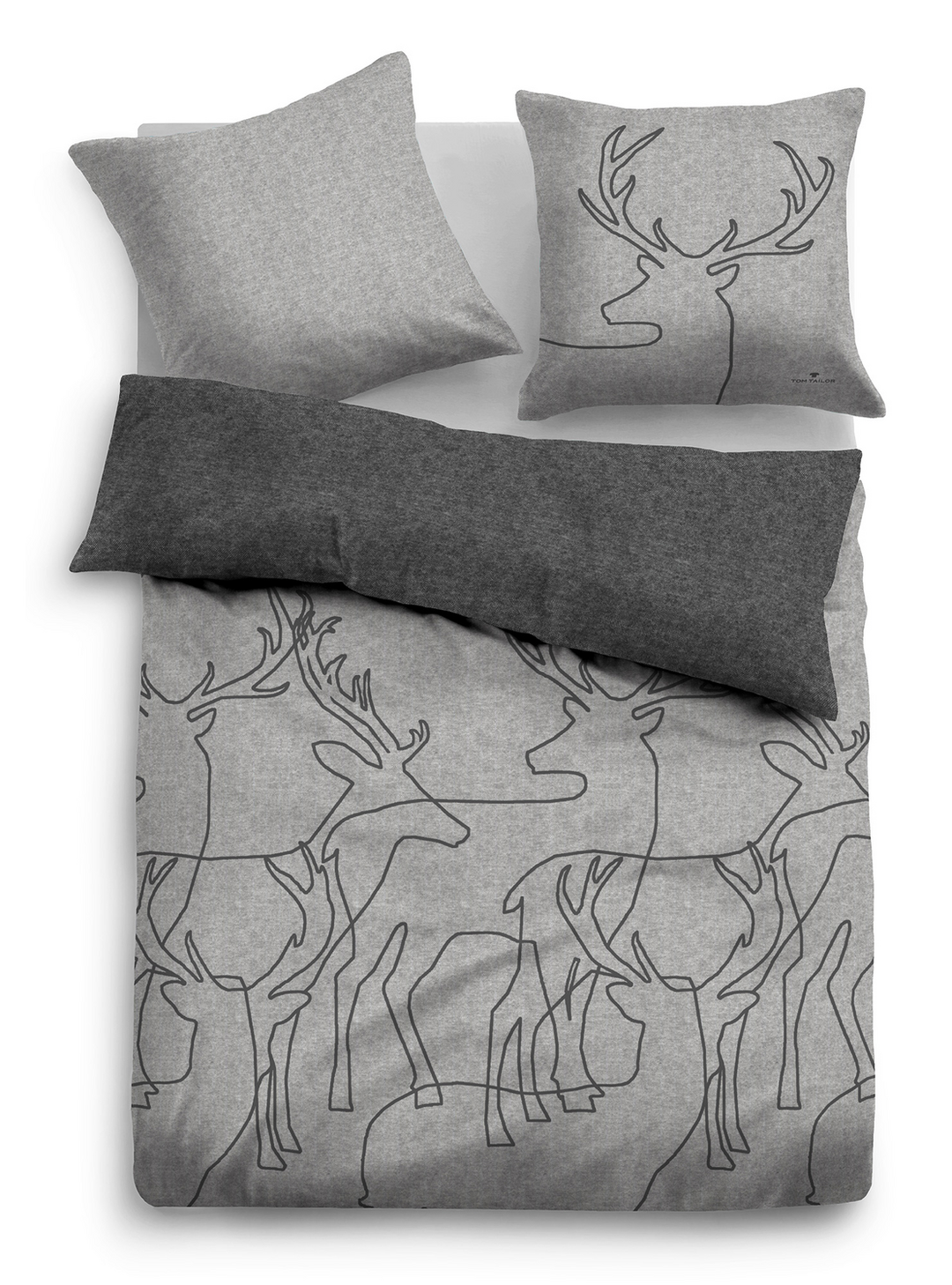 Tom Tailor Melange-Flanell Bettwäsche Graphic Deers 135 x 200 cm Wendebettwäs993