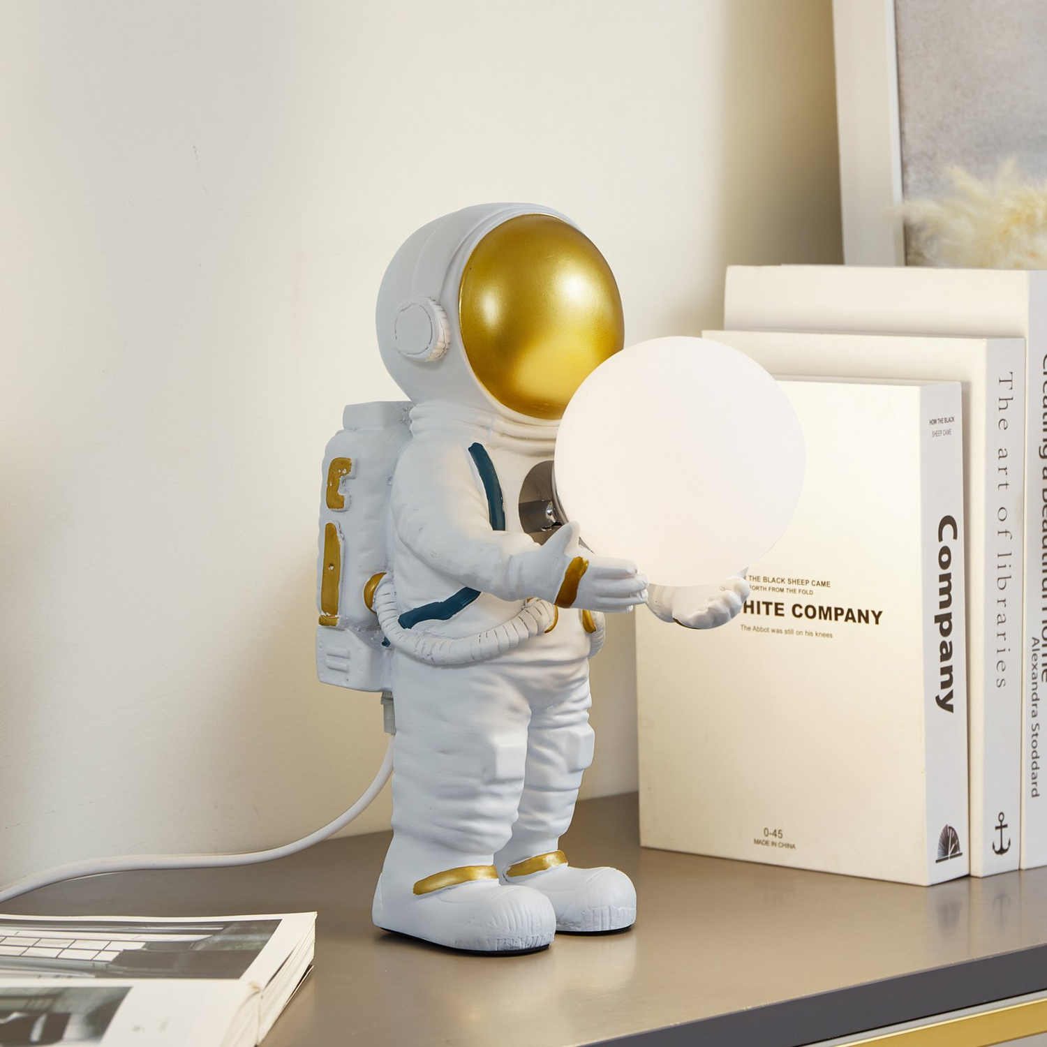 B-Ware Lindby Tischleuchte Kosmo Weiß Gold Keramik Glas Tischlampe Lampe Leuchte Spot