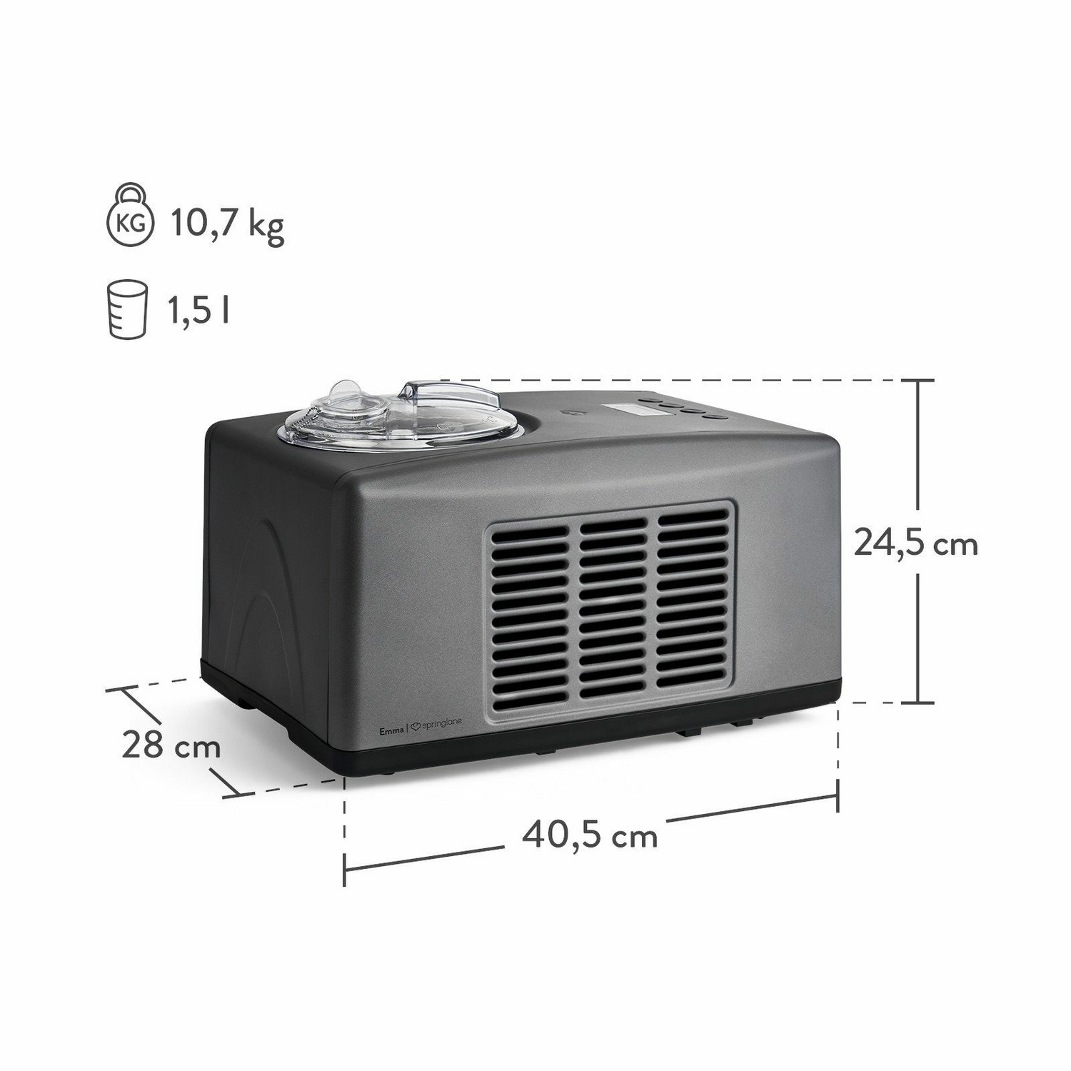 Springlane Eismaschine Emma Eisbereiter Eiscrememaschine Eis Kompressor 1,5 L B-Ware