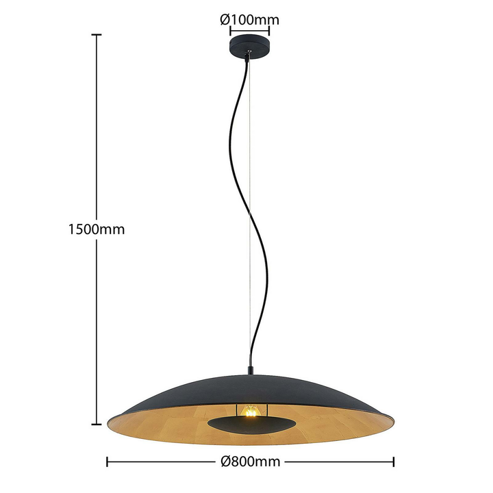 Lindby Narisara Hängeleuchte Hängelampe Lampe 1 flammig E27 Ø 80 cm schwarz gold