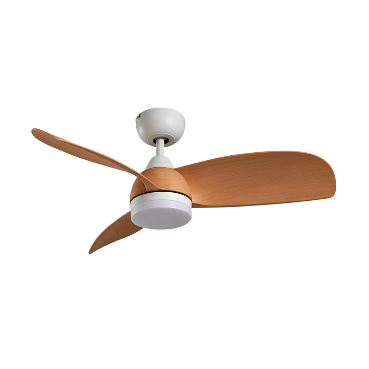 Lindby LED-Deckenventilator Enon weiß holzfarben DC leise Ventilator Lampe Spot