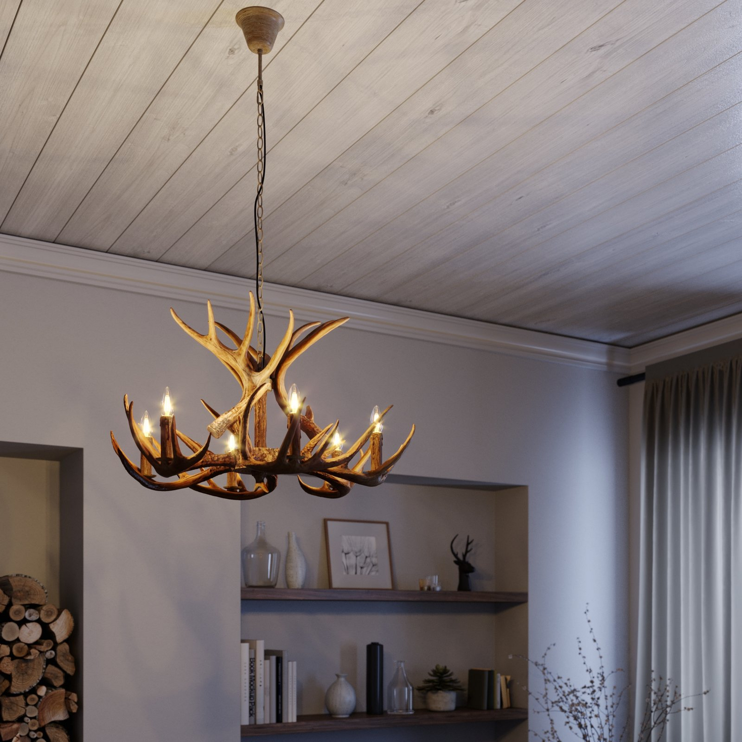 B-Ware Lindby Fibi Hängeleuchte Pendelleuchte Deckenlampe Lampe Leuchte Geweih Braun104