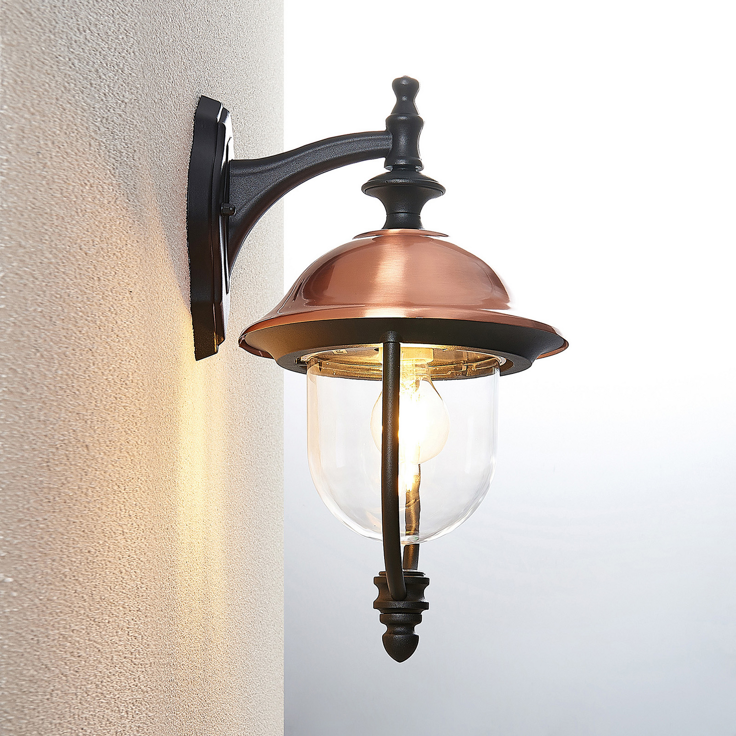 B-Ware Lindby Clint Außenwandleuchte Wandleuchte Lampe Laterne E27 Alu Schwarz Kupfer