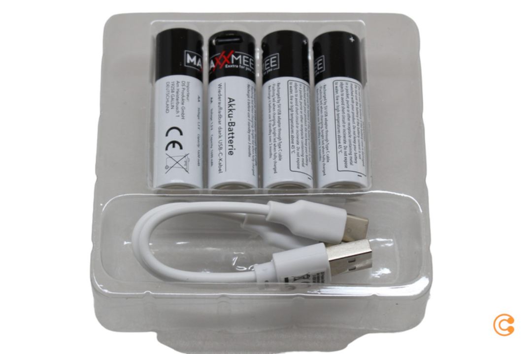 Maxxmee AA-USB-C Mignon (AA)-Akku NiMH 1600 mAh Akku Wiederaufladbar Batterie