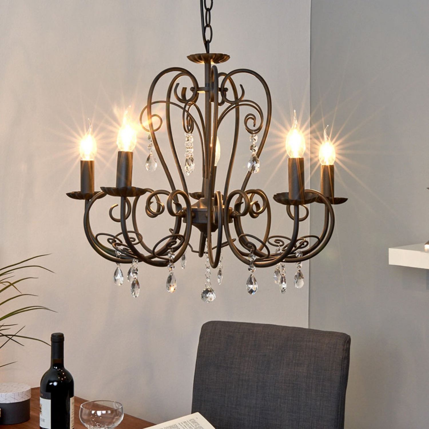 B-Ware Lindby Kronleuchter Sophina Lampe Leuchte Kristall Metall 5 Flammig E14 Schwarz